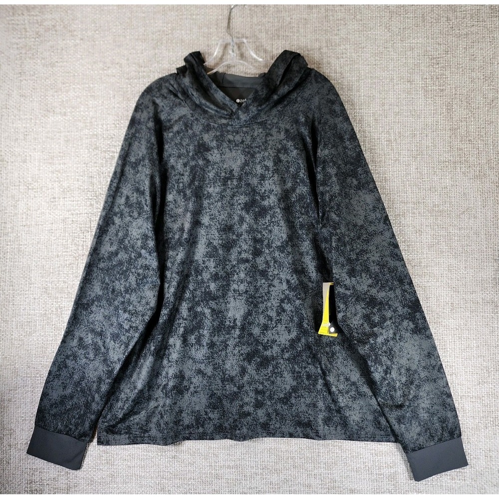 Zella Performance Hoodie‎ Top Mens 2XL Grey Forged Rayder Print Long Sleeve NWT
